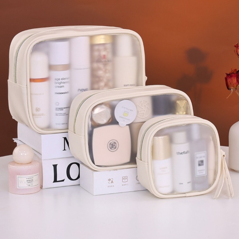 Luxury Skincare Women - مجموعة حقائب مكياج فاخرة شبه شفافة،